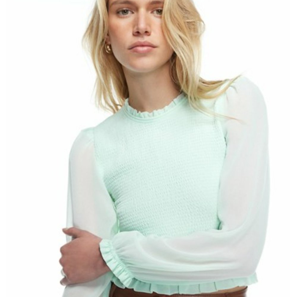Aritzia Wilfred tempest Mint Green Smocked Bodice Blouse size small